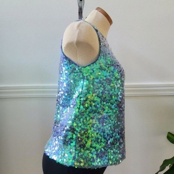 Anthropologie Maeve Amatheia Sequin tank Top  blue green color - Picture 8 of 13